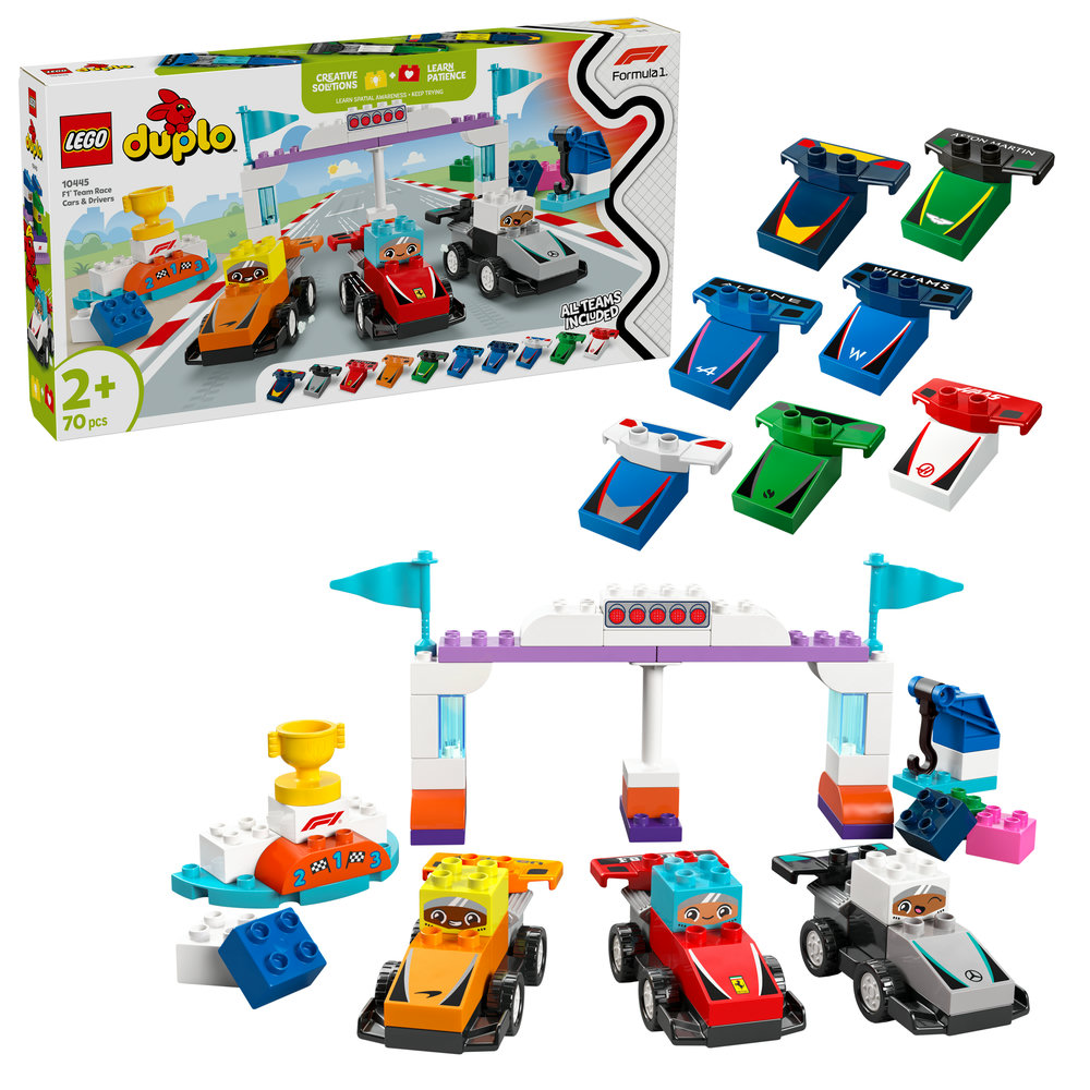 LEGO DUPLO Town F1 Team Race Cars & Drivers Building Toy for Family Fun 10445 - Image 1