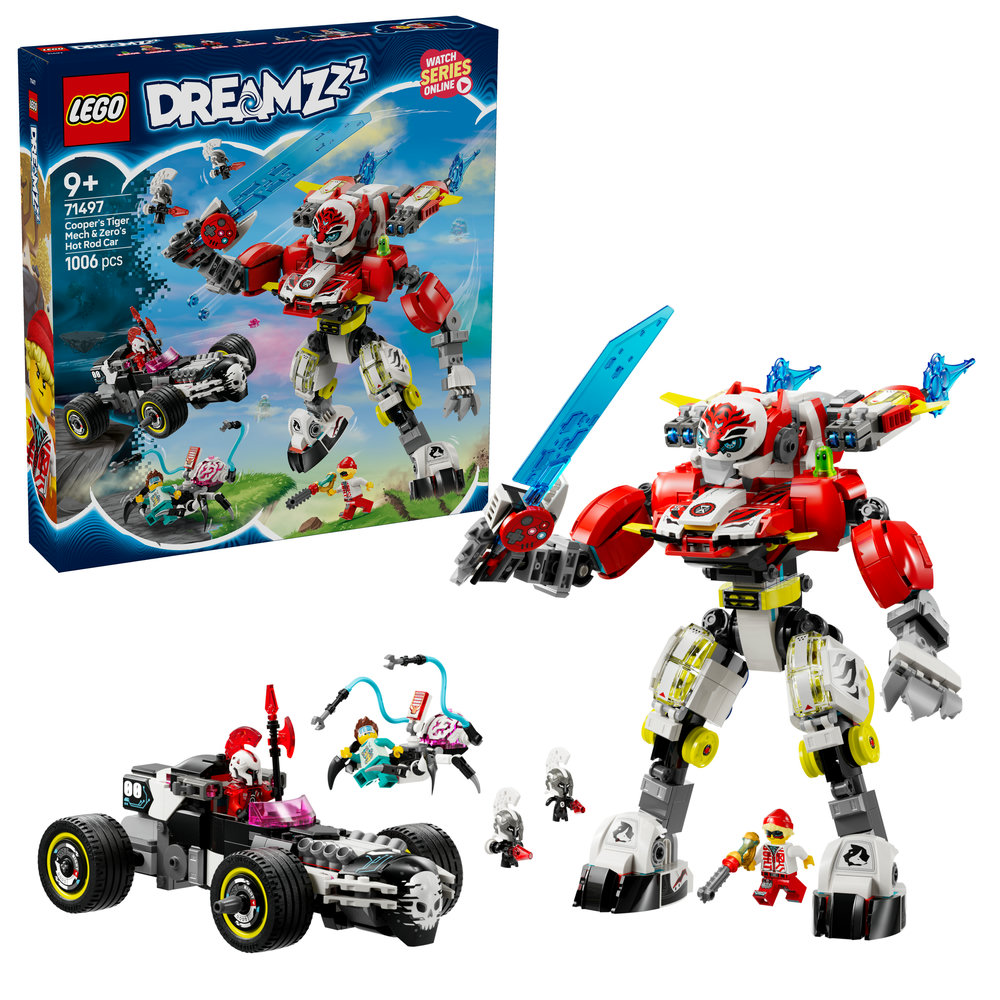 LEGO DREAMZzz Cooper’s Tiger Mech & Zero’s Hot Rod Car Toy 71497 - Image 1