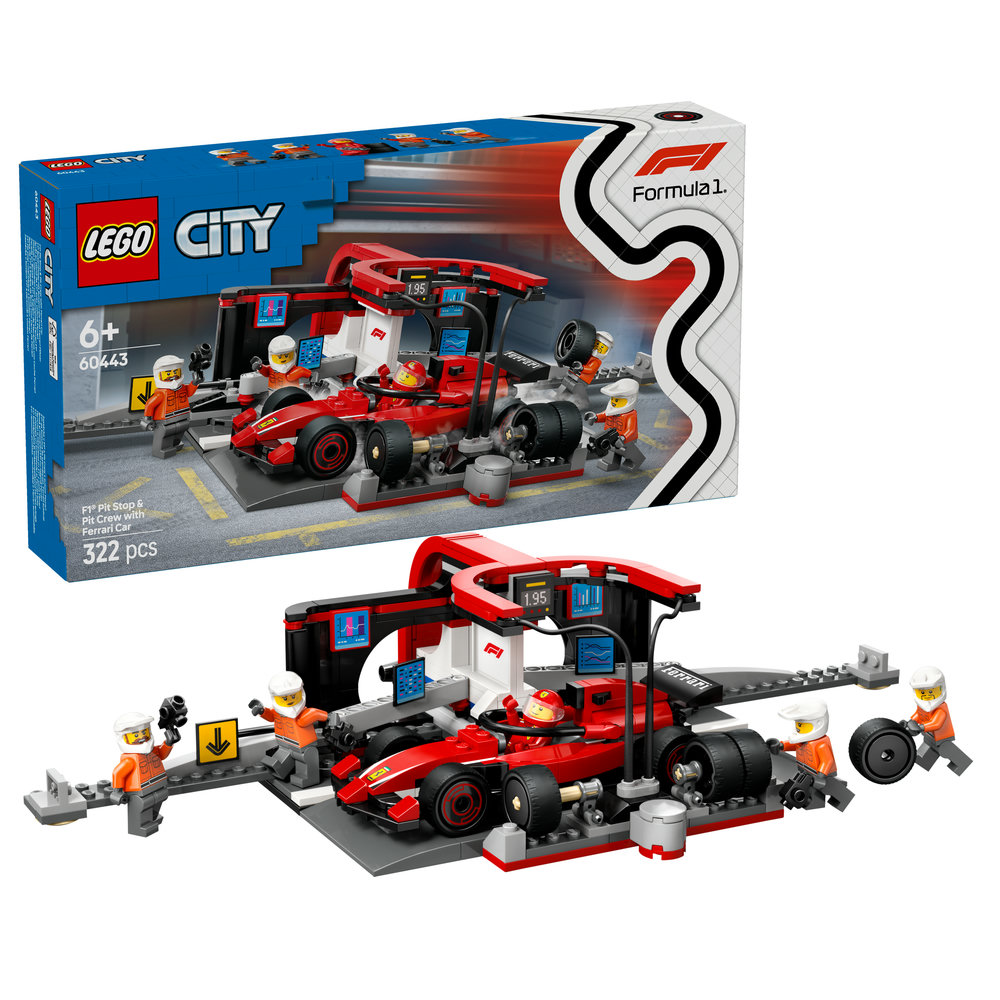 LEGO City F1 Pit Stop & Pit Crew with Ferrari Car Racing Vehicle Toy 60443 - Image 1